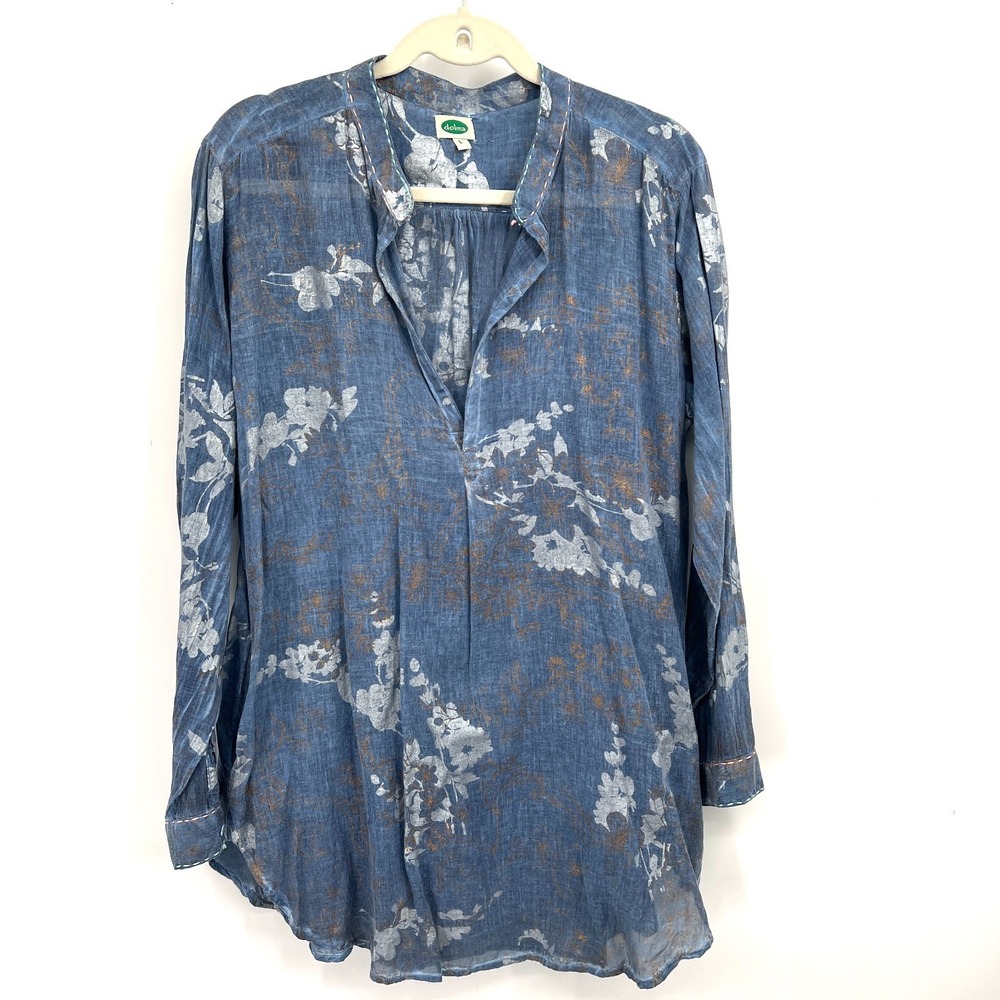 Dolma 100% Indian cotton lightweight blue botanical print boho coastal grandma L